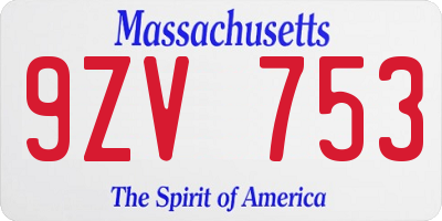 MA license plate 9ZV753