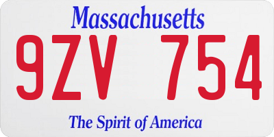 MA license plate 9ZV754