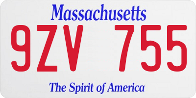 MA license plate 9ZV755