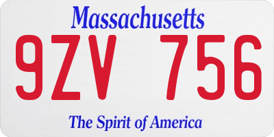 MA license plate 9ZV756