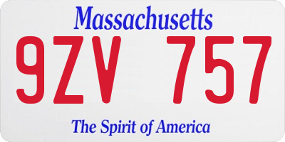 MA license plate 9ZV757