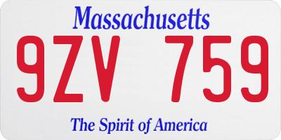 MA license plate 9ZV759