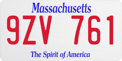 MA license plate 9ZV761