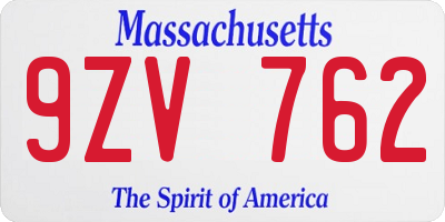 MA license plate 9ZV762