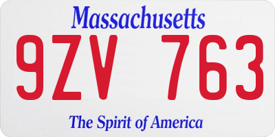 MA license plate 9ZV763