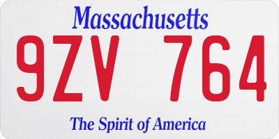 MA license plate 9ZV764