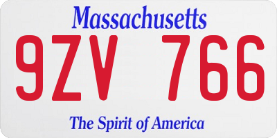 MA license plate 9ZV766