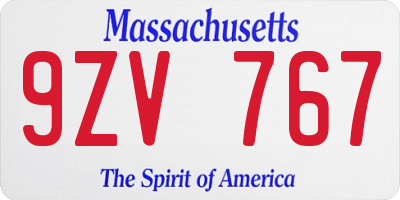 MA license plate 9ZV767