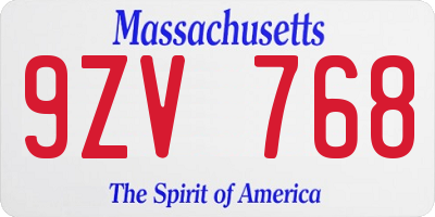 MA license plate 9ZV768