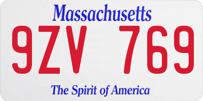 MA license plate 9ZV769