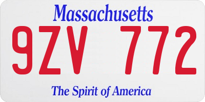 MA license plate 9ZV772