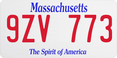 MA license plate 9ZV773