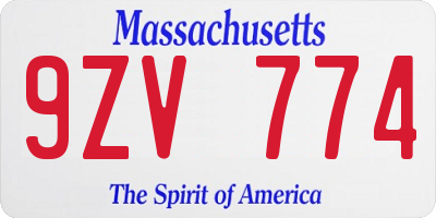 MA license plate 9ZV774