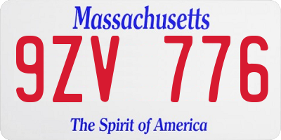 MA license plate 9ZV776