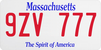 MA license plate 9ZV777