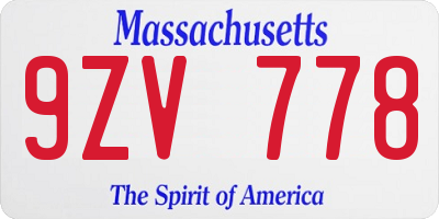 MA license plate 9ZV778