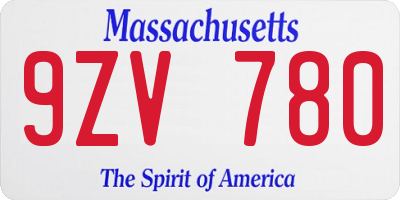 MA license plate 9ZV780