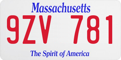 MA license plate 9ZV781