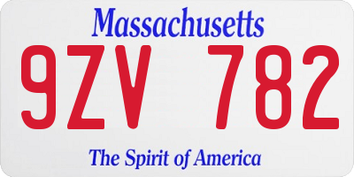 MA license plate 9ZV782