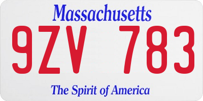 MA license plate 9ZV783