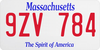 MA license plate 9ZV784