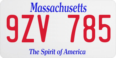 MA license plate 9ZV785