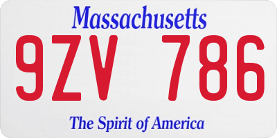 MA license plate 9ZV786