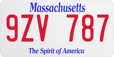 MA license plate 9ZV787