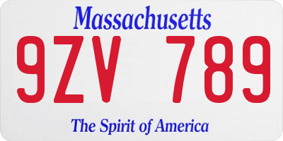 MA license plate 9ZV789