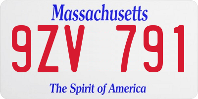 MA license plate 9ZV791