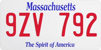 MA license plate 9ZV792