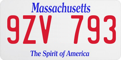 MA license plate 9ZV793