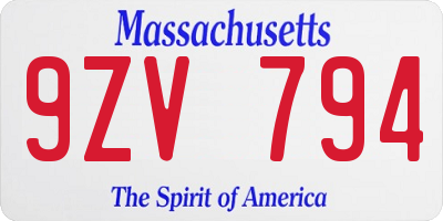 MA license plate 9ZV794