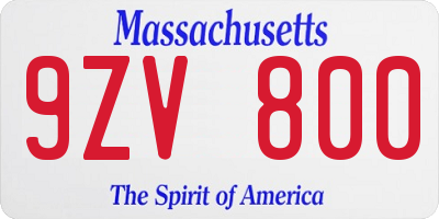 MA license plate 9ZV800