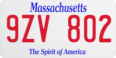 MA license plate 9ZV802