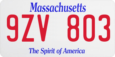 MA license plate 9ZV803