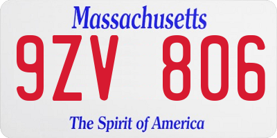 MA license plate 9ZV806