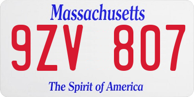 MA license plate 9ZV807