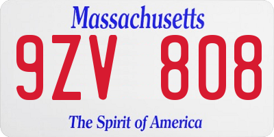 MA license plate 9ZV808