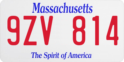 MA license plate 9ZV814