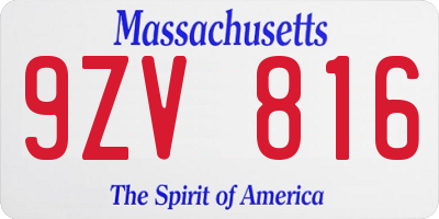 MA license plate 9ZV816