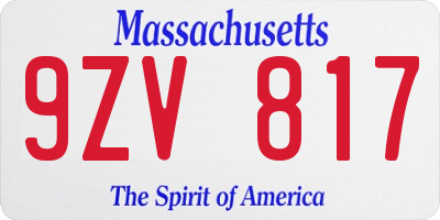 MA license plate 9ZV817