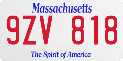 MA license plate 9ZV818