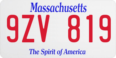 MA license plate 9ZV819