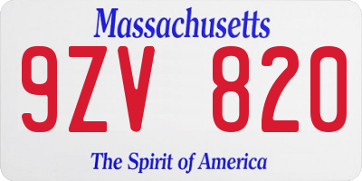 MA license plate 9ZV820