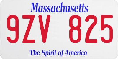 MA license plate 9ZV825