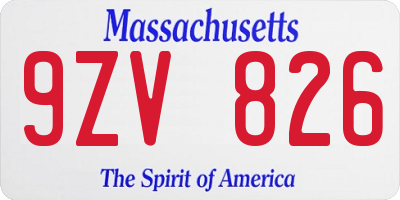 MA license plate 9ZV826