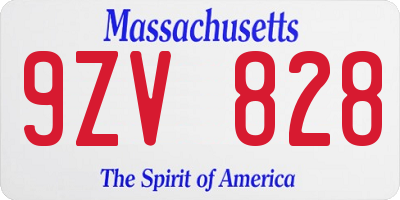 MA license plate 9ZV828