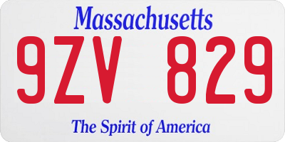 MA license plate 9ZV829