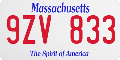 MA license plate 9ZV833